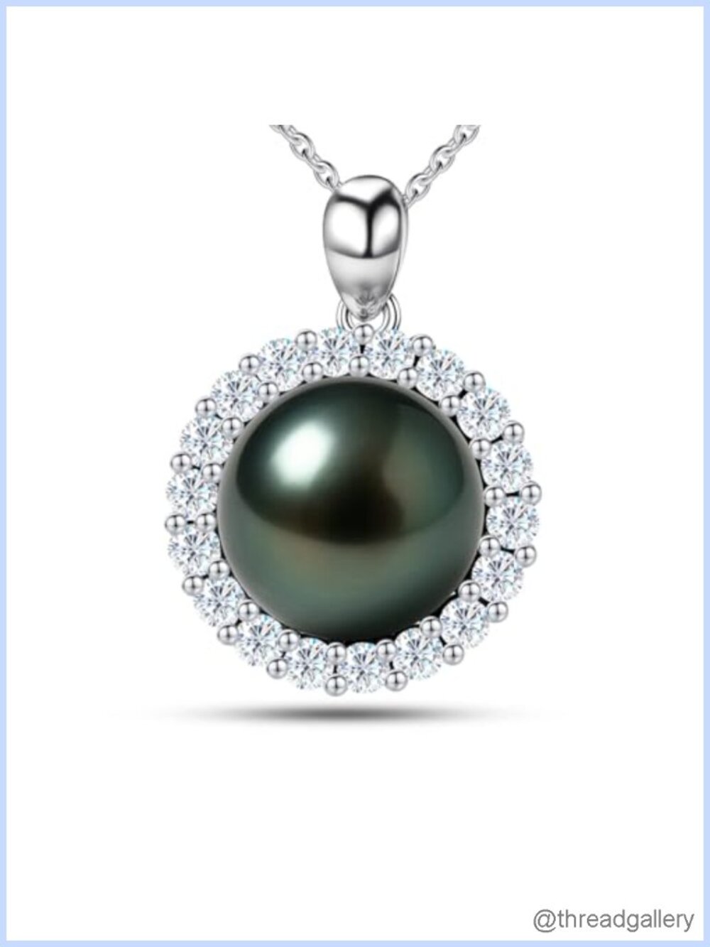 Tahitian Black Pearl Necklace 10-11mm AAAA Sterling Silver Moissanite Pendant